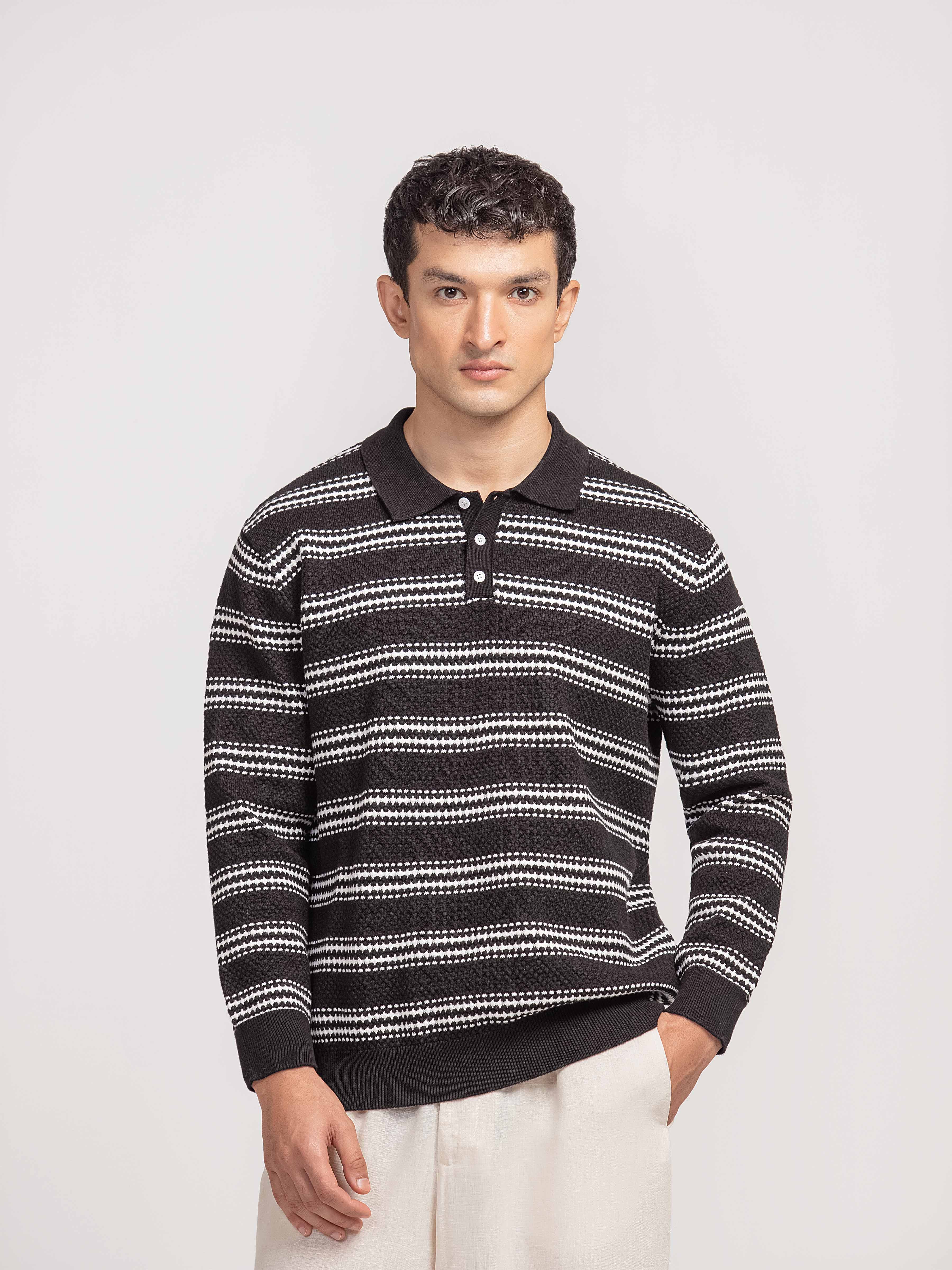 Striped Knitted Sweater Polo - FMTSWT5-075