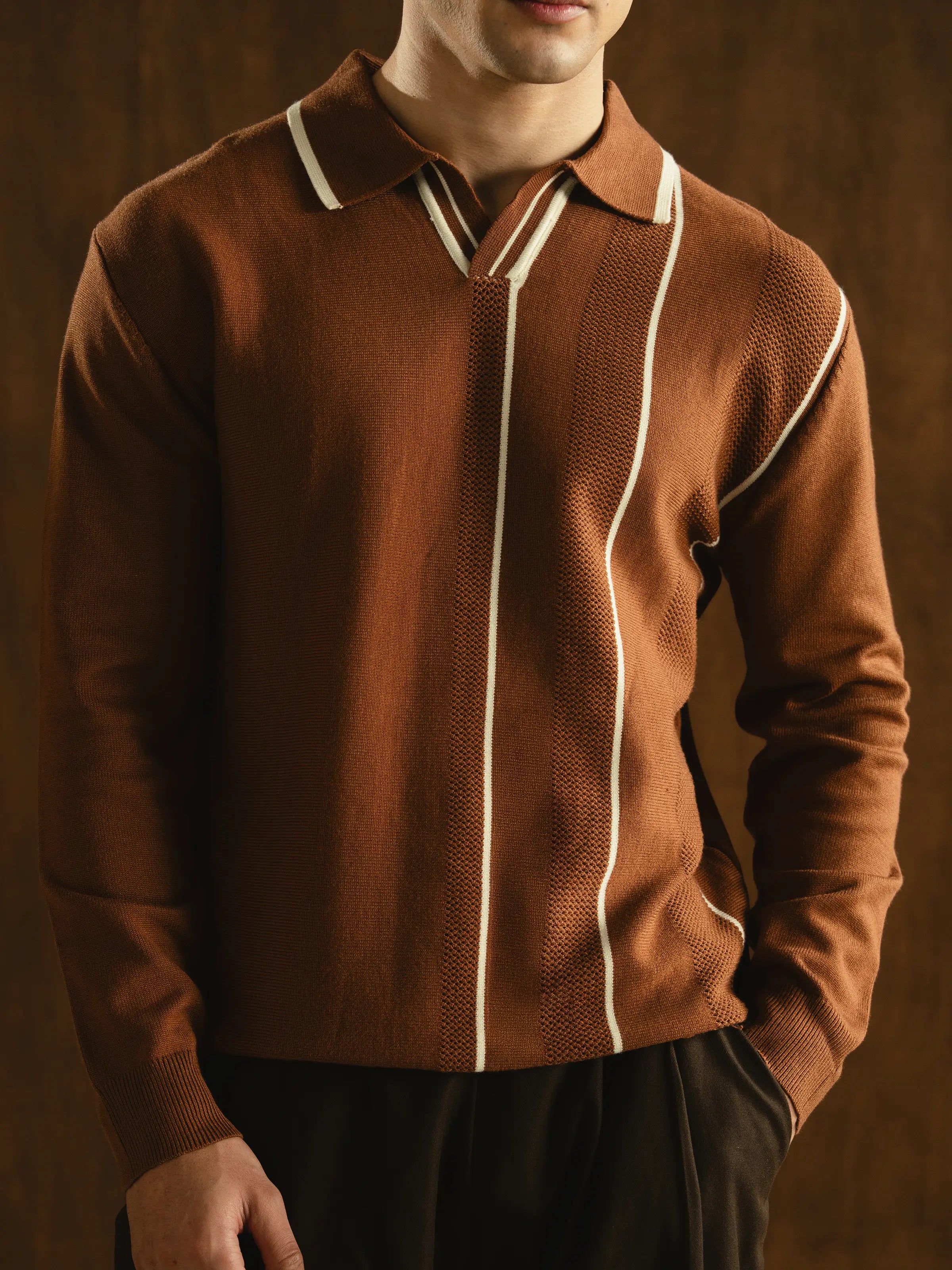 Knitted Johnny Collar Sweater - FMTSWT5-083