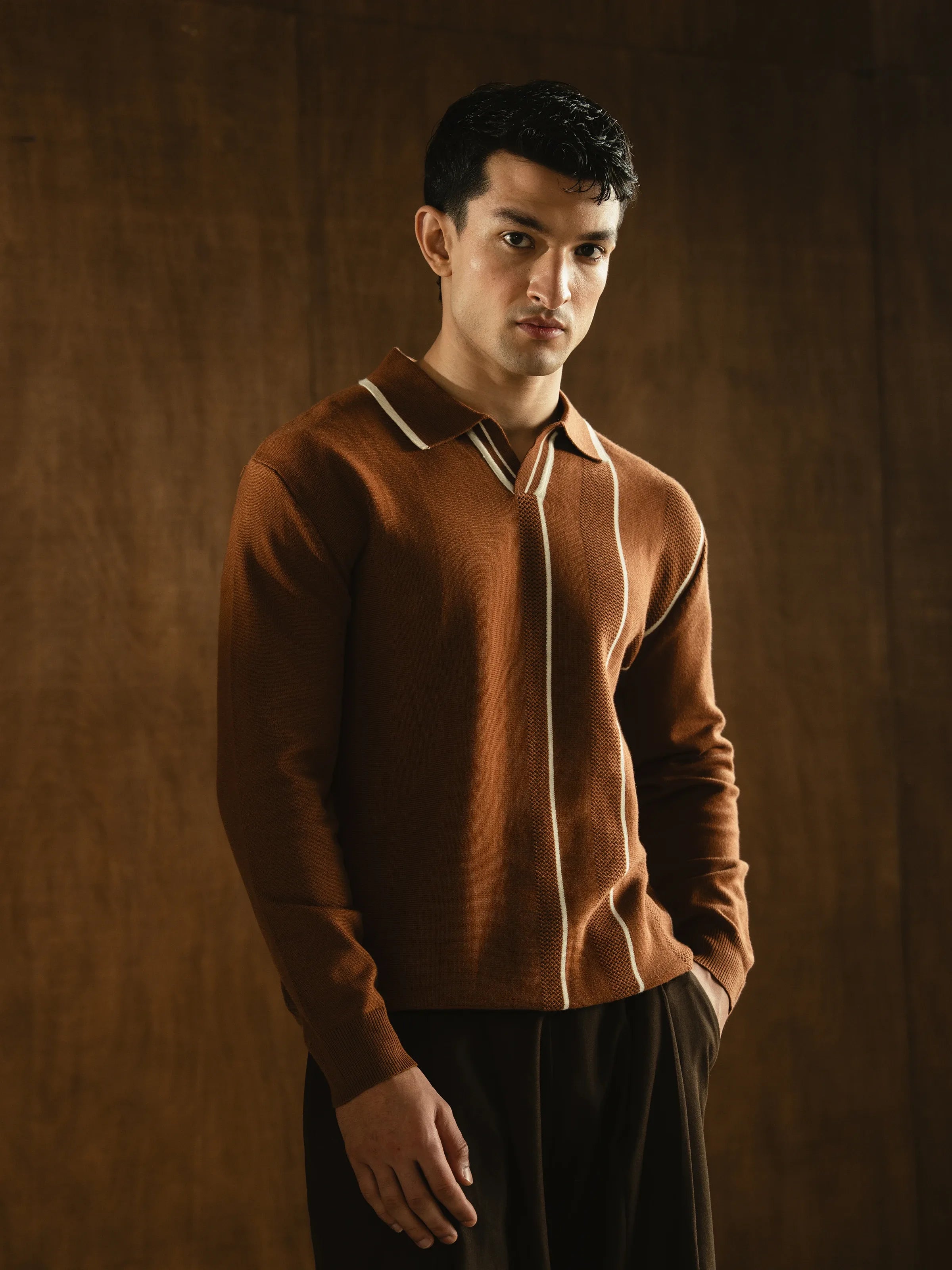 Knitted Johnny Collar Sweater - FMTSWT5-083