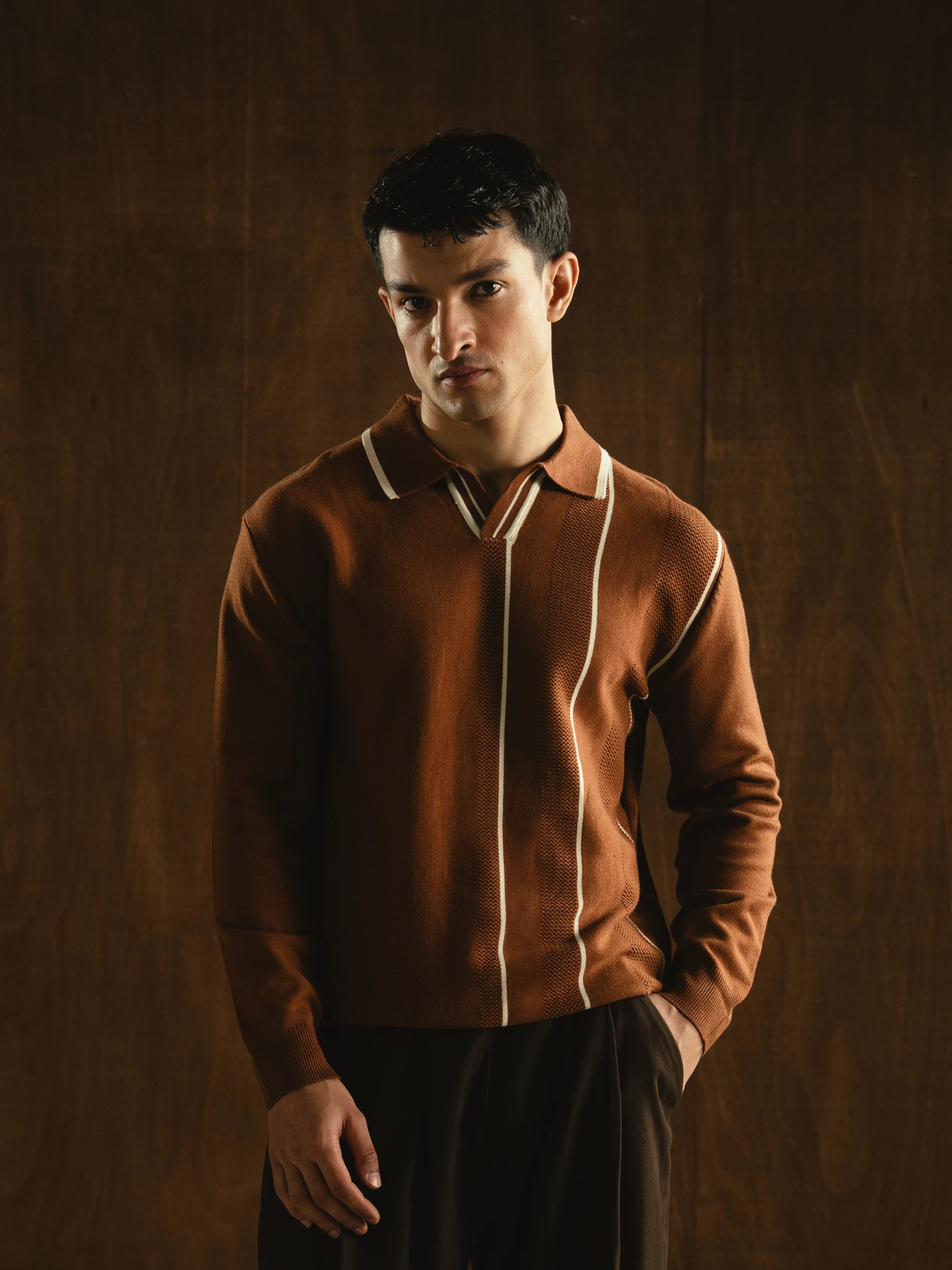 Knitted Johnny Collar Sweater - FMTSWT5-083