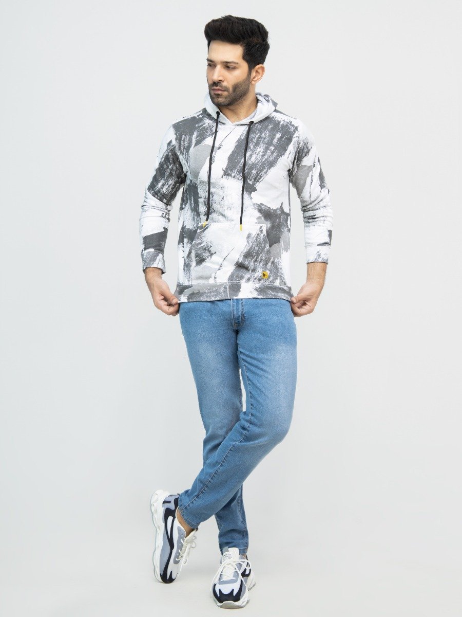 Men's White Grey Hoodie - FMTH21-025