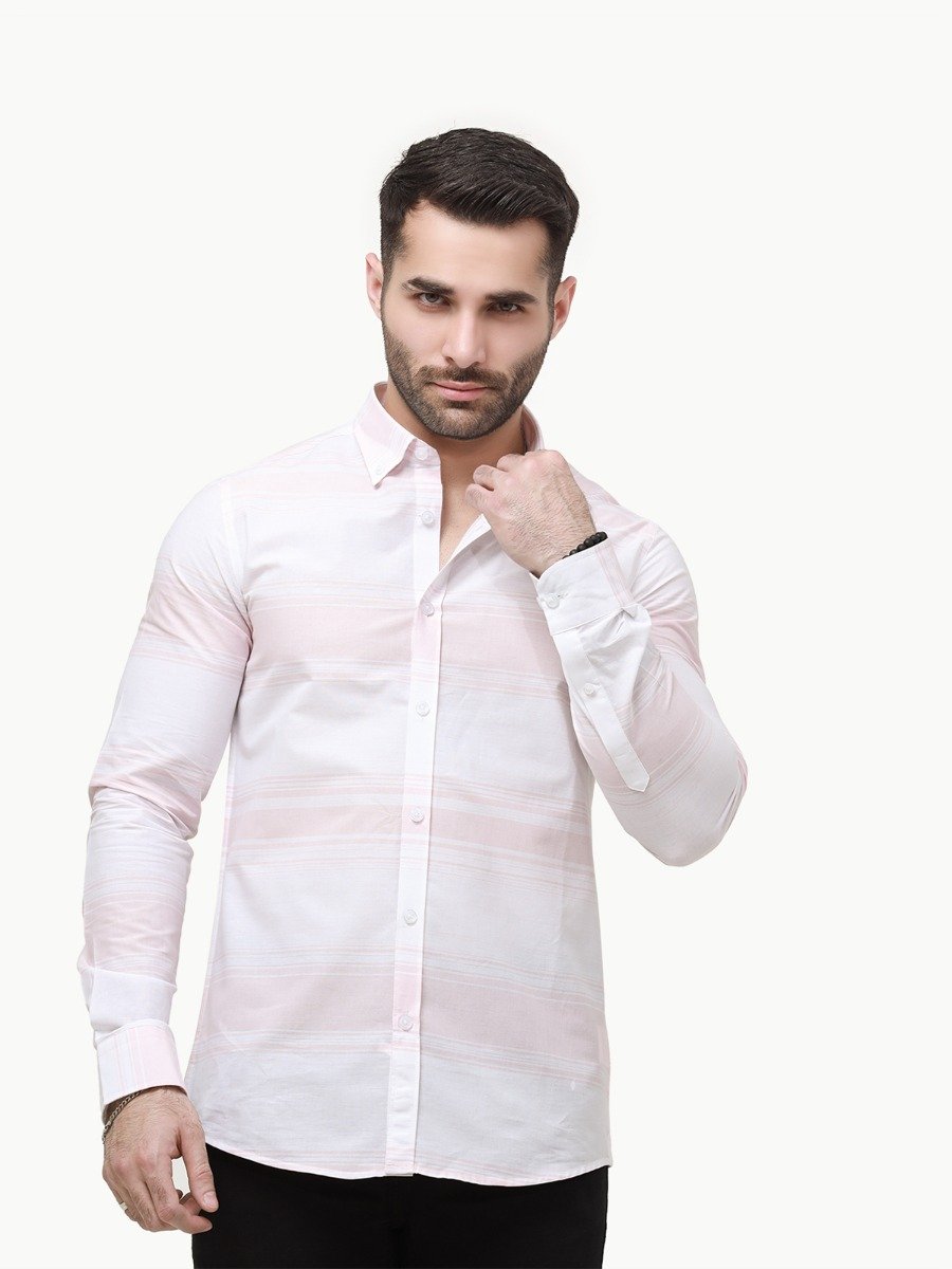 Men's White & Pink Casual Shirt - FMTS23-31789