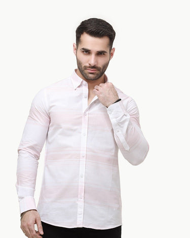 Men's White & Pink Casual Shirt - FMTS23-31789