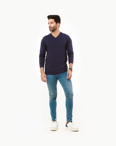 Men's Navy V-Neck Basic Tee - FMTBF22-010