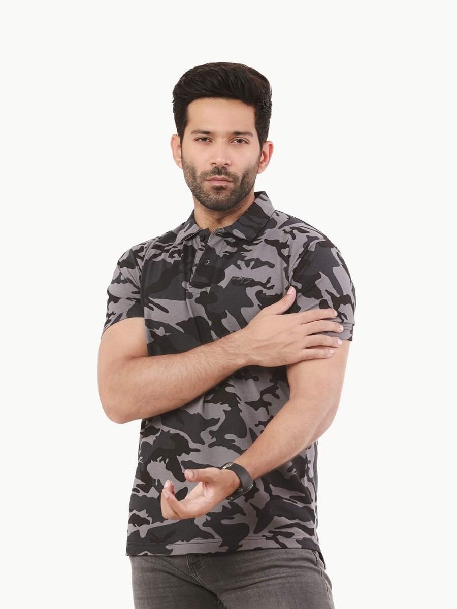 Men's Black Camo Polo Shirt - FMTPP22-004