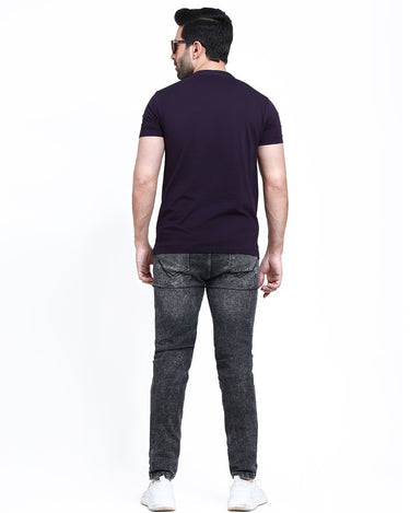 Men's Purple V-Neck Basic Tee - FMTBS22-012