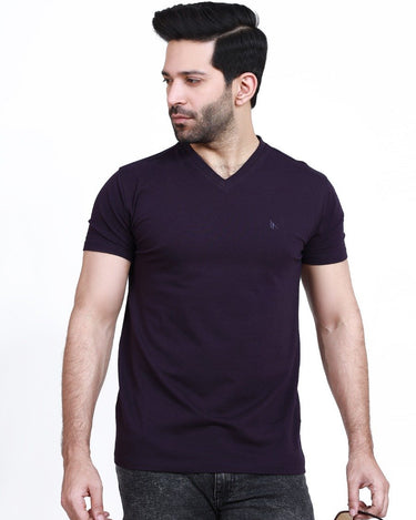 Men's Purple V-Neck Basic Tee - FMTBS22-012