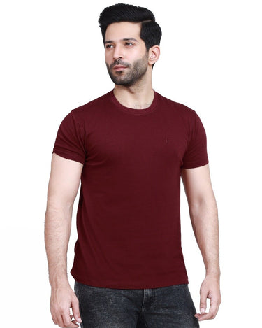 Men's Maroon Crew Neck Basic Tee - FMTBT22-004