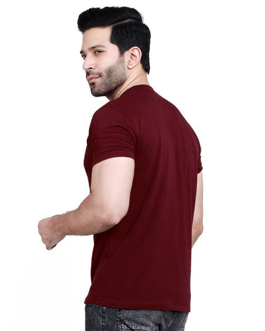 Men's Maroon Crew Neck Basic Tee - FMTBT22-004