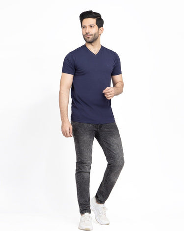 Men's Navy V-Neck Basic Tee - FMTBT22-011