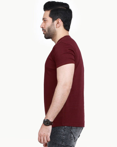 Men's Maroon V-Neck Basic Tee - FMTBT22-012