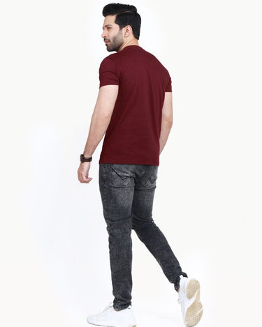 Men's Maroon V-Neck Basic Tee - FMTBT22-012