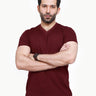 Men's Maroon V-Neck Basic Tee - FMTBS22-011