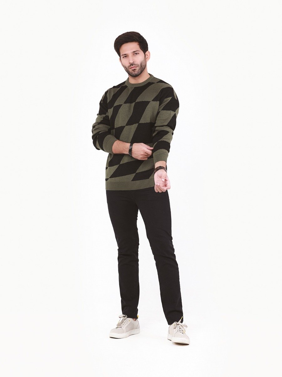 Men's Olive Black Sweater - FMTSWT22-016