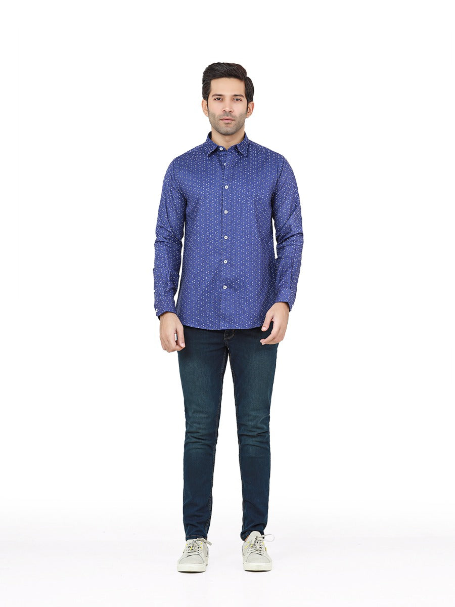 Men's Blue & White Casual Shirt - FMTS22-31673