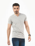 Men's Heather Grey V-Neck Basic Tee - FMTBT22-015