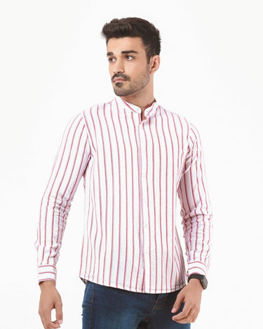 Men's White Maroon Casual Shirt - FMTS22-31566
