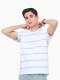 Men's White Blue Printed Tee - FMTPT23-001