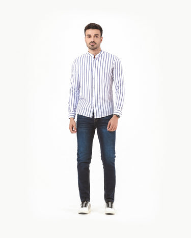 Men's White Blue Casual Shirt - FMTS22-31569