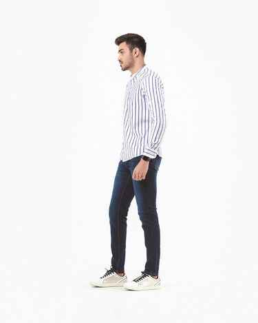 Men's White Blue Casual Shirt - FMTS22-31569