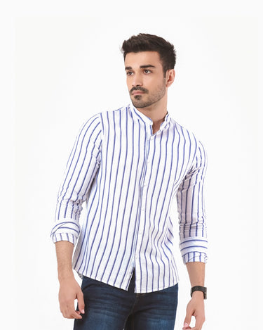 Men's White Blue Casual Shirt - FMTS22-31569