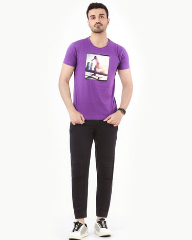 Men's Purple Crew Neck Graphic Tee - FMTGT22-002