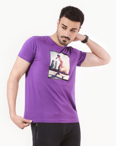 Men's Purple Crew Neck Graphic Tee - FMTGT22-002