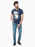 Men's Navy Blue Crew Neck Graphic Tee - FMTGT22-008