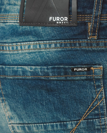 Men's Washed Blue Denim Jeans - FMBP22-018