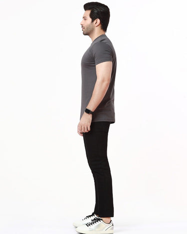 Men's Charcoal Crew Neck Basic Tee - FMTBT22-006