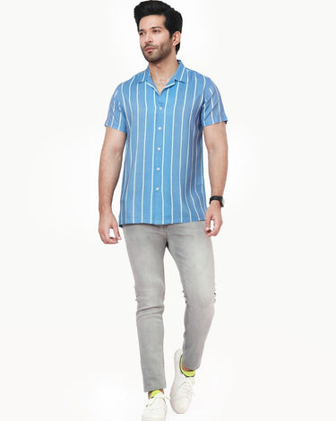 Men's Blue White Casual Shirt - FMTS22-31602