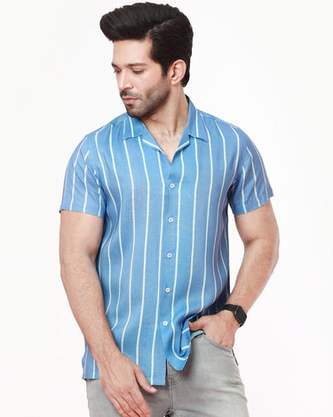 Men's Blue White Casual Shirt - FMTS22-31602