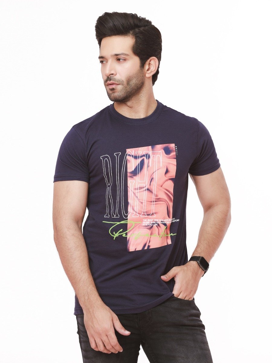 Men's Navy Crew Neck Classic Tee - FMTCT22-003