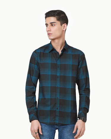 Men's Teal & Black Casual Shirt - FMTS22-31751