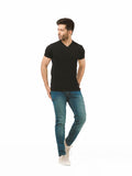 Men's Black V-Neck Basic Tee - FMTBS22-008
