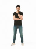 Men's Black V-Neck Basic Tee - FMTBS22-008