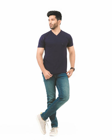 Men's Navy V-Neck Basic Tee - FMTBS22-010