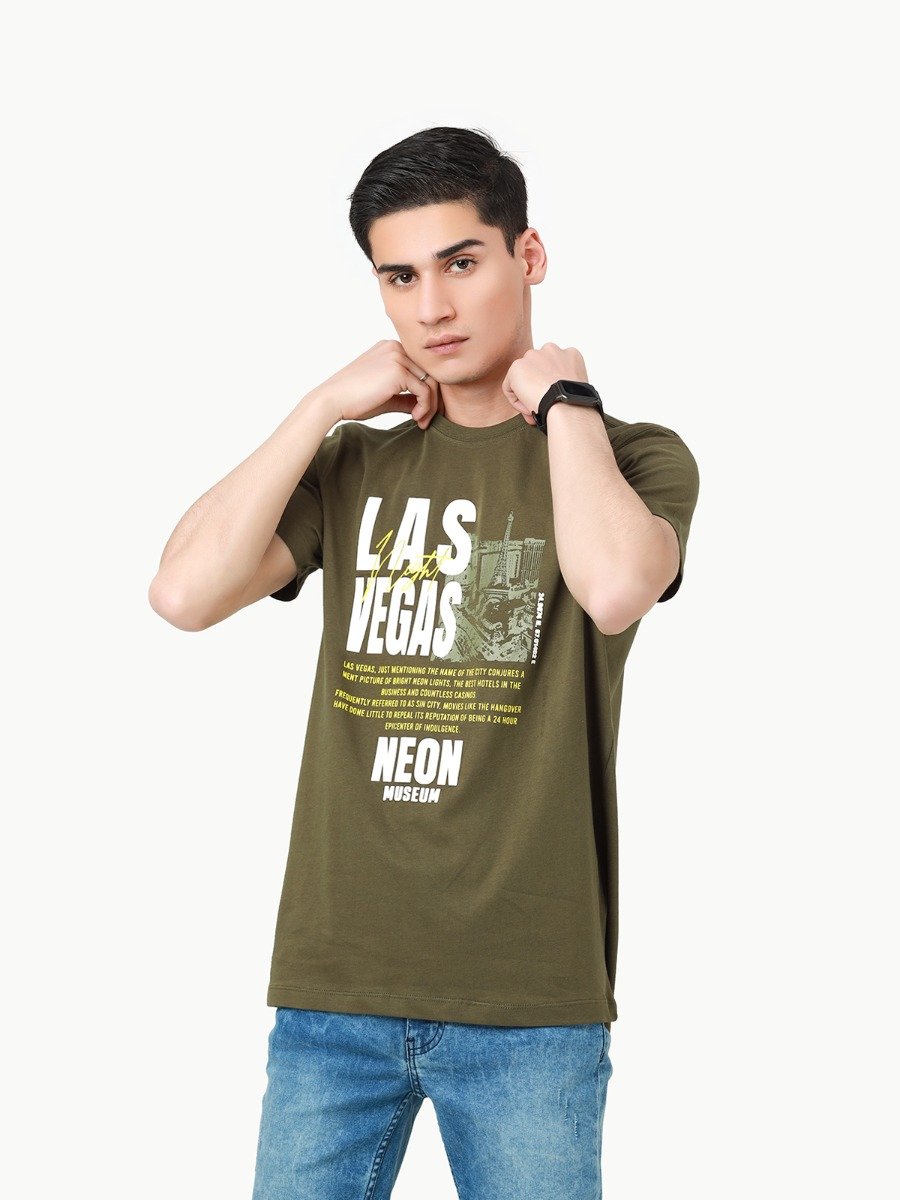 Men's Army Green Graphic Tee - FMTGT23-043