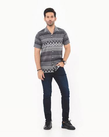 Men's Black White Casual Shirt - FMTS22-31654