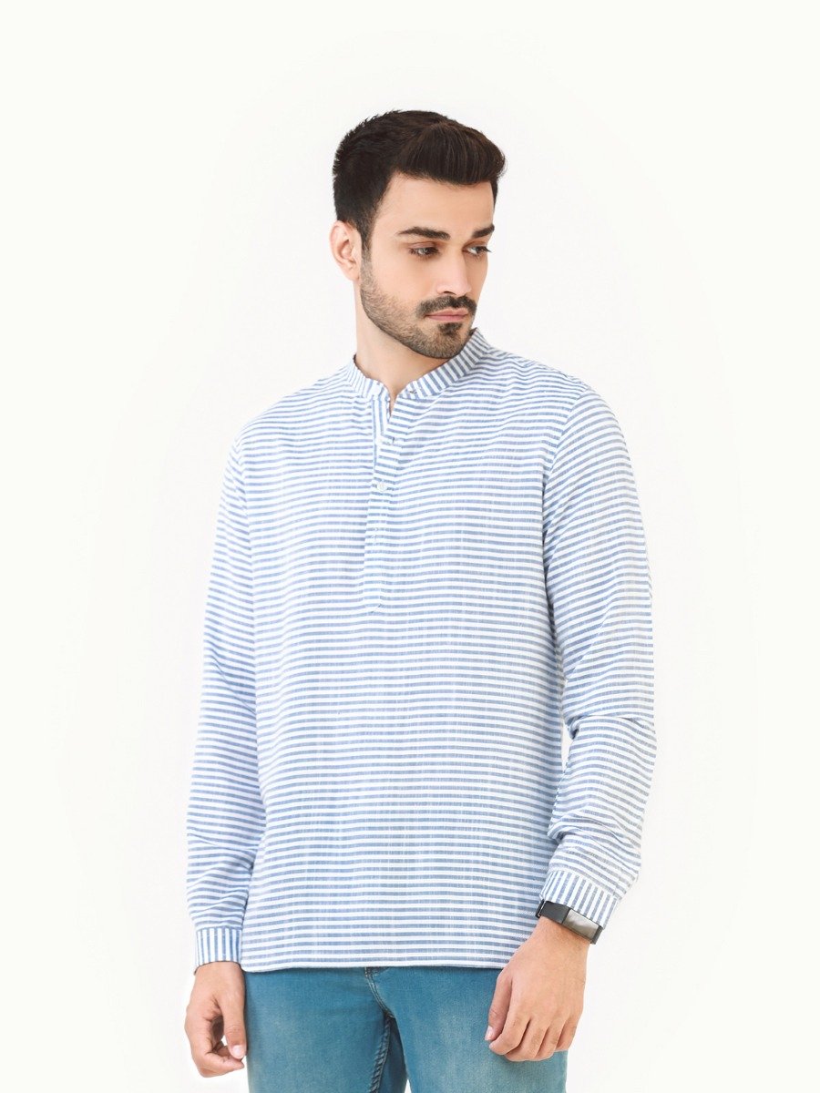 Men's Blue White Casual Shirt - FMTS22-31619