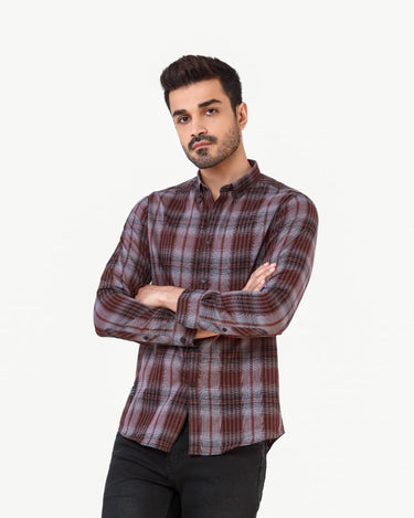 Men's Brown Grey Casual Shirt - FMTS22-31620