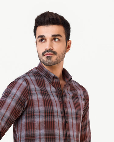 Men's Brown Grey Casual Shirt - FMTS22-31620