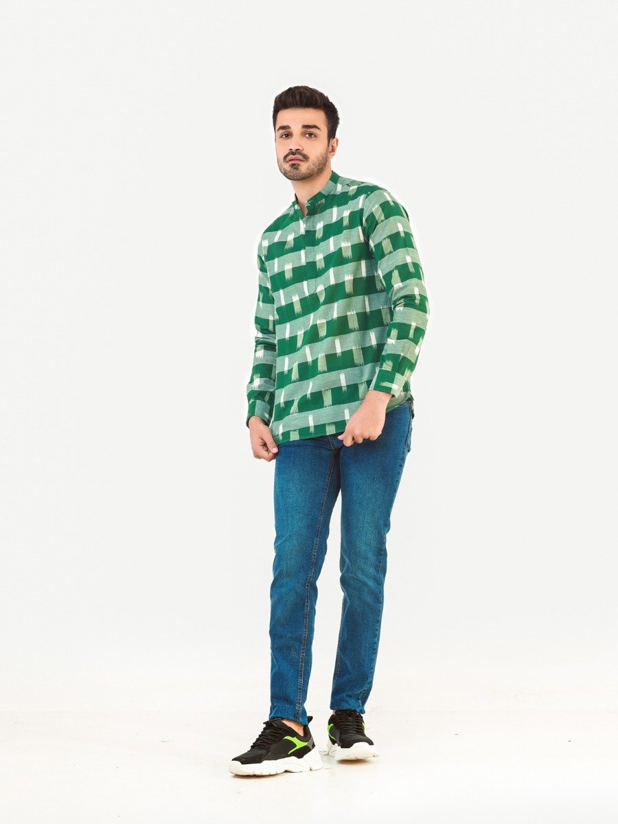 Men's Green White Casual Shirt - FMTS22-31618