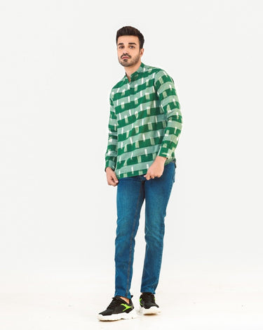 Men's Green White Casual Shirt - FMTS22-31618