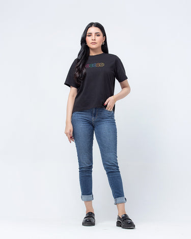 Women's Black Graphic Tee - FWTGT23-017