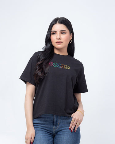 Women's Black Graphic Tee - FWTGT23-017