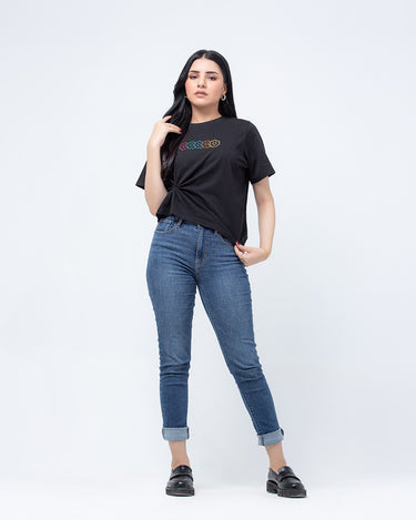 Women's Black Graphic Tee - FWTGT23-017