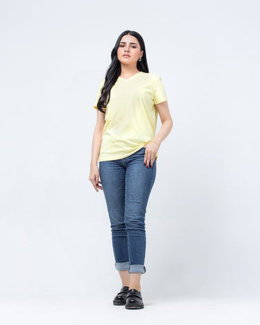 Women's Light Yellow Basic Tee - FWTBT23-015