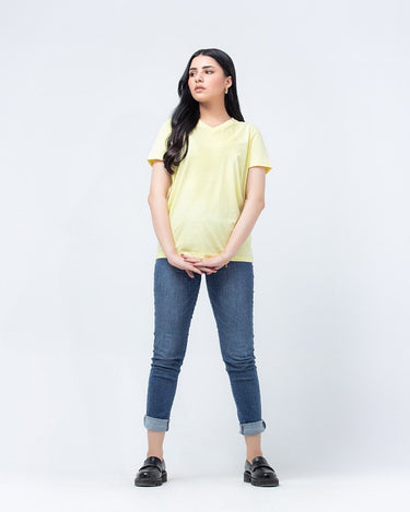 Women's Light Yellow Basic Tee - FWTBT23-015