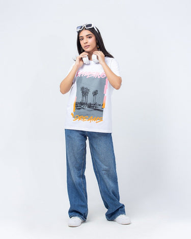 Women's White Graphic Tee - FWTGT23-003